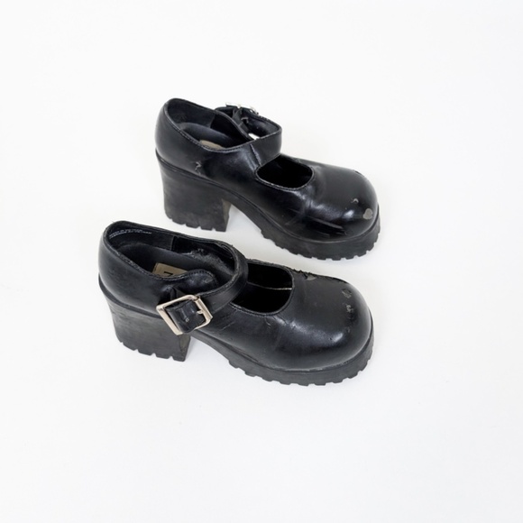 90's Mary Jane Platform Shoes Heels Chunky Lug Sole High Pump Thick Loafers - Picture 3 of 10
